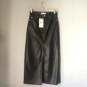 Zara faux leather midi skirt slit at front NWT